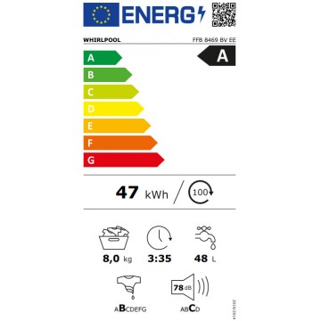 Whirlpool Πλυντήριο Ρούχων 8kg με Τεχνολογία Ατμού 1400 Στροφών 6th Sense FFB 8469 BV EE Whirlpool Πλυντήριο Ρούχων 8kg με Τεχνολογία Ατμού 1400 Στροφών 6th Sense FFB 8469 BV EE